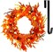Lighted Fall Wreath with Metal Hanger, 16" Pre-lit Autumn Harvest Wreaths with 20 LED Lights